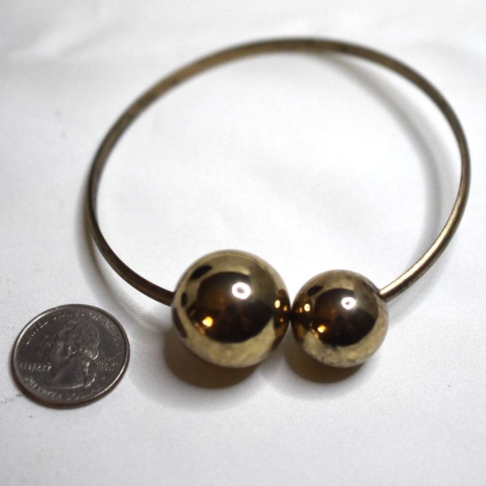 NWOT Dusty Gold Tone Metal Open Cuff Spherical Ball End Caps 6-8" Y2K Bracelet